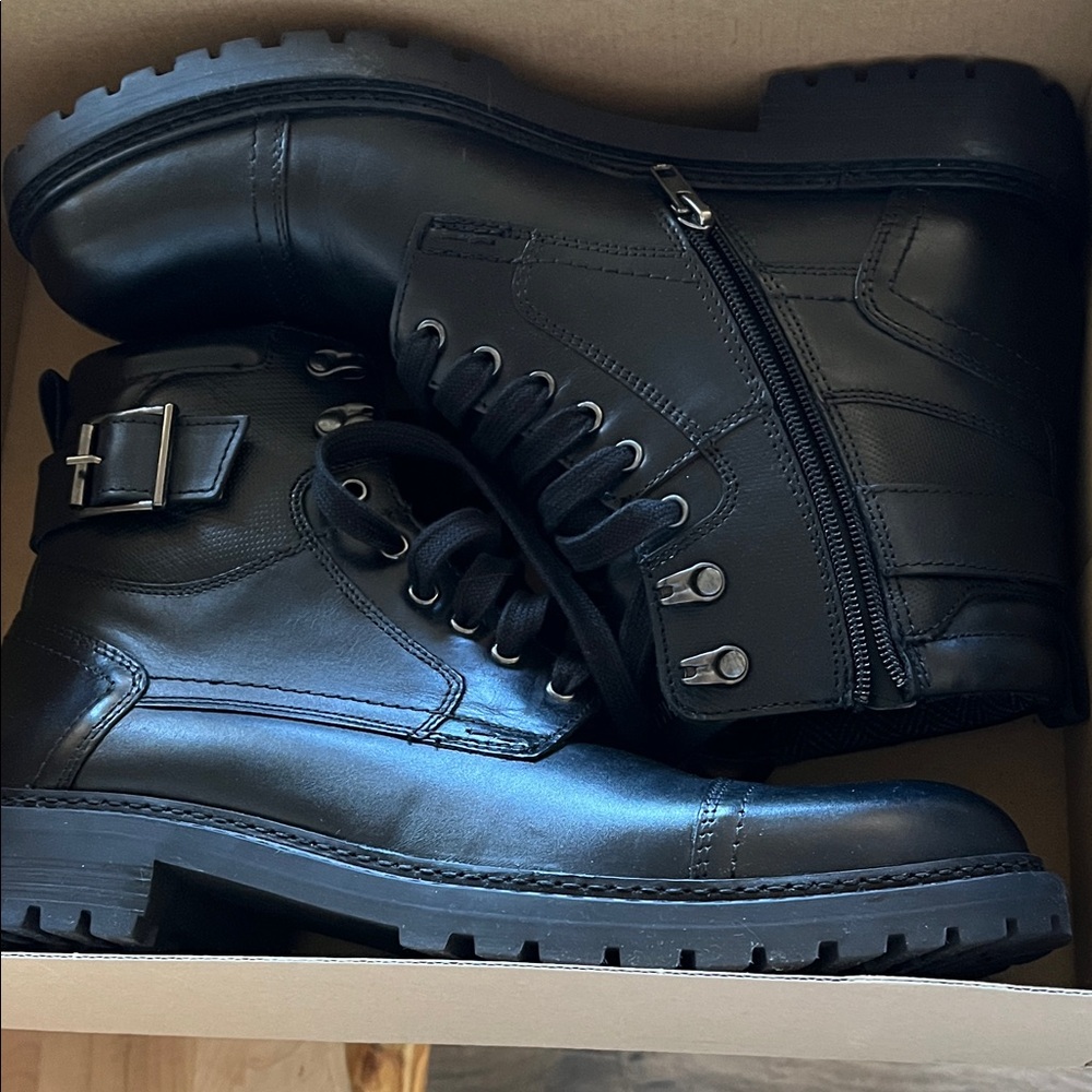 Steve Madden Black Leather Lace-Up Combat Boots